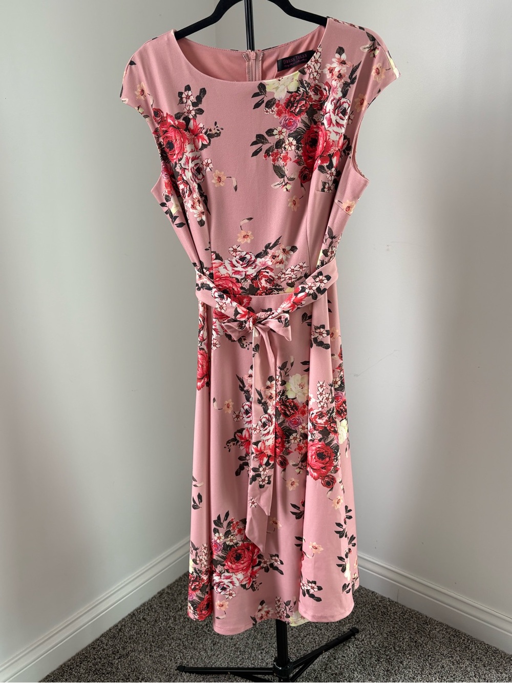 Dress Tells -Pink Floral Tie-Belt Vintage Midi Dress